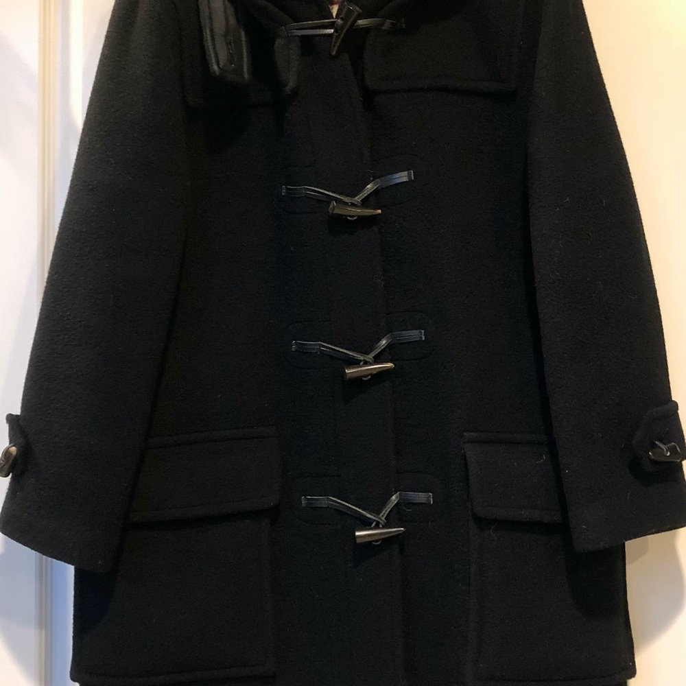 Burberry London - Black Wool Hooded Duffle Coat.  Size: M